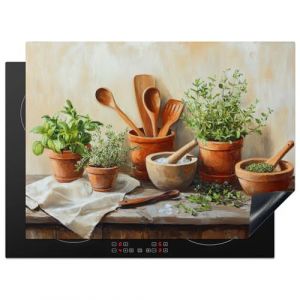 KitchenYeah&copy; Protege Plaque Tapis Pour Induction 70x52 cm Deco Cuisine Protection Vitroc&eacute;ramique Pour Cuisiniere Pots - Herbes - Bois (KitchenYeah, neuf)