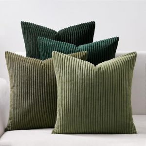 Topfinel Housses de Coussin 45x45cm Décoration Chambre Salon Maison Vert Foncé Lot de 4 Housse Coussin Canapé Lit Jardin Déco Aesthetic Scandinave pour Canapé en Velours Côtelé (NoledarEU, neuf)