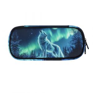 ASQVTIFE Trousse à crayons pour filles et garçons de grande capacité avec compartiments Organiseur de bureau, Loup aurore boréale, L8.8x W1.7x H4.1inches, Loup aurore boréale (ASQVTIFE, neuf)