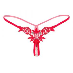 QJDFLL sous vêtement Couple Perle Slips évider Culotte Crochet à Lacets Tongs G String Lingerie sous vêtements Body Dentelle(RD1,XL) (GYJJ, neuf)