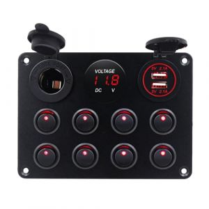 KAOLALI 8 Gang Panneau de Commutation à Bascule, 12V/24V Interrupteur à Bascule Étanche LED On/Off Double Chargeur USB, pour Voiture Marine Bateau Camping-Car, Rouge (GELPARTS, neuf)