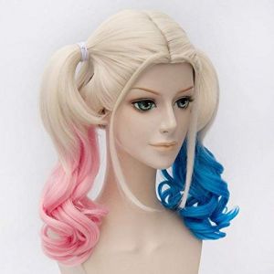 GUANBBD Perruque de cosplay Harley Quinn Squad - Perruque synthétique pour femme - Deux queues de cheval - Or - Costume 3 (GUANBAIJI1982, neuf)