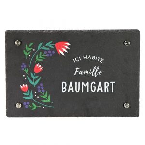 LAUBLUST Plaque porte en ardoise personnalis&eacute;e - Motif Tulipes - Plaque d'entr&eacute;e & plaque de maison avec nom de famille | 3 tailles, 4 supports muraux en acier inoxydable (Gipanis GmbH, neuf)