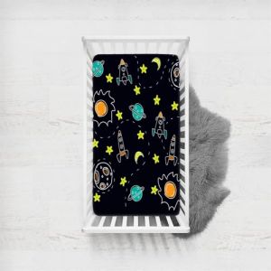 Odot Drap Housse pour Lit de Bébé, Motif Planète Housse de Matelas pour Bébé Drap Housse Respirant Douce pour Lit Parapluie et Berceau Draps Housses Enfants (65x95cm,Dessin animé) (Odot, neuf)