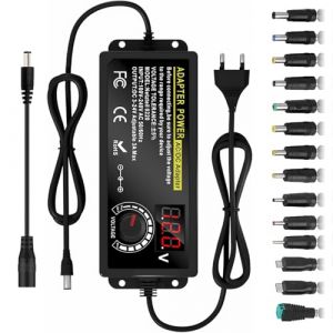 Adaptateur Secteur Universel, 3V-24V Alimentation Universelle R&eacute;glable en Tension, Max AC &agrave; DC Universal Adapter avec Affichage LED Tension et 14 Embouts, pour l'&eacute;lectronique Domestique (Yuyuetech, neuf)