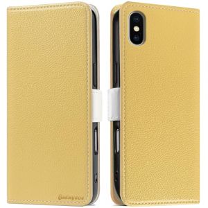 Butnyeoe Coque pour iPhone X Rabat,Housse iPhone XS Clapet,Portefeuille Etui avec Fonction Support et Porte-Carte,Litchi Textur&eacute; Cuir/Antichoc Flip Cover Case.Jaune (Bartern, neuf)