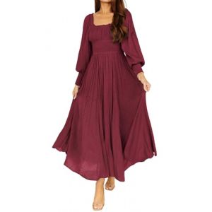 R.Vivimos Femmes Col Carré Manches Longues Maxi Robe Maternité Empire Taille Suisse Pois Robe Paysanne(XL,WineRed) (Jian Mei E-commerce Co., Ltd., neuf)