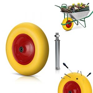 Tubiaz Roue de brouette, 4.80/4.00-8 - Ø 390 mm andage caoutchouc plein avec essieu, Roue de rechange en caoutchouc anti-crevaison,Charge maximale 200 kg, Jaune/Rouge (BIGBIGDUCK, neuf)