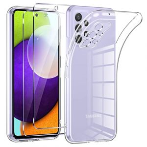 Phoona Coque pour Samsung Galaxy A52 4G/5G/A52S 5G avec 2 Pi&egrave;ces Protection &Eacute;cran en Verre Tremp&eacute;,Ultra Transparente Silicone en Gel TPU Souple pour Samsung A52 Couqe,Antichoc Anti-Jaune Etui Bumper (ELLA MARKETARE, neuf)