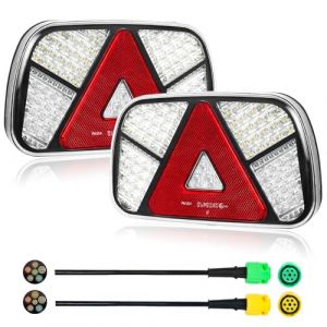 Yuanjoy 2 pcs 12v-24v feux arrière led remorque connexion baïonnett 6 broches - éclairage de remorque étanche 6 fonctions avec réflecteurs triangle - Approbation E-mark (Yuanjoy, neuf)