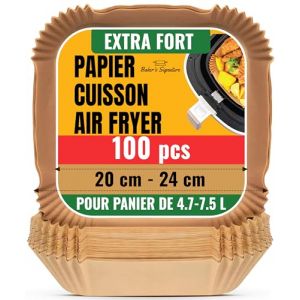 Papier Cuisson Air Fryer, 100 Pièces - Feuilles Carrées de 20-24 cm (8 po) pour Paniers de 5,5-9 L, Four, Pots - Papier Sulfurisé - Accessoires de Cuisine Baker’s Signature (Gerbi Direct FR, neuf)
