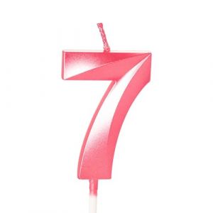 Bougie rose en forme de chiffre 7 pour g&acirc;teau d'anniversaire, bougie rose pour 7e anniversaire, bougie de 7e anniversaire pour fille de 7 ans, rose (GAOSHUONUO STORE, neuf)
