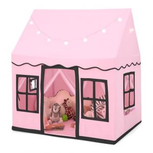 HOMASIS Tente pour Enfant en Coton avec lumi&egrave;res &eacute;toil&eacute;es, Sac de Transport et Rideau, Tente de Jeu, Tente de Jeu, Tente d'int&eacute;rieur pour Enfants, Maison de Jeux pour Enfants (Rose, avec Tapis) (Homasis, neuf)