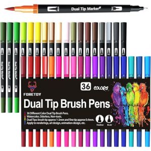 FORETOY Feutres Coloriage 36 Couleurs, Feutre Coloriage Adulte et Enfant Stylo Aquarelle Brush Pen Marqueur pour Bullet Journal, Dessin, Peinture, Mandala, Pointe Pinceau 1-2 mm et Pointe Fine 0.4 mm (FORETOY-OFFICAL, neuf)