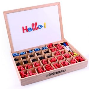 Lettres et Chiffres Magnétiques Montessori | Alphabet Cursif avec Majuscules, Minuscules et Nombres en Mousse EVA | Ardoise Réversible et Boîte en Bois | Jeu Éducatif Lecture et Écriture (aeioubaby, neuf)