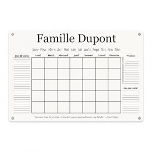 LAUBLUST Calendrier mural en acrylique personnalisé - A2, A3, A4 - Blanc | Planificateur familial avec nom de famille et texte - Planificateur hebdomadaire et mensuel | Planificateur annuel effaçable (Gipanis GmbH, neuf)