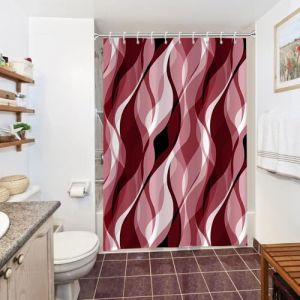 Uiiooazy Rideau Douche Anti Moisissure, Rideau de Douche Rouge Abstrait Rayures Bordeaux Rayé Rideaux de Baignoire Tissu Imperméable Lavable Polyester Rideaux Salle de Bain avec 10 Crochets 150x200cm (dongguibinjingpinxiaodianpu, neuf)