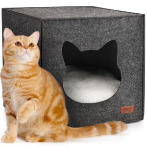 ReaVET Miezen-Koje - Niche pour chat - En feutre avec coussin pour chat - Extra douce et moelleuse - Lit pour chat compatible avec &eacute;tag&egrave;re de 33 x 33 x 33 cm - Espace de couchage pour chat avec (G&ouml;rges Naturpharma GmbH, neuf)
