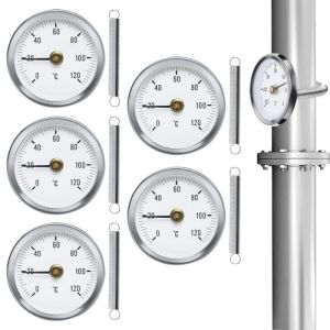 Lot de 5 thermom&egrave;tres &agrave; poser pour tuyau de chauffage, affichage de la temp&eacute;rature avec ressort &agrave; clip, avec ressort enfichable, 63 mm, thermom&egrave;tre &agrave; aiguilles pour tuyaux de 0 &agrave; 120 &deg;C (CEANNA, neuf)