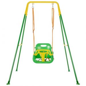 FUNLIO Balançoire pour Bebe Intérieure avec 4 Sacs de Sable, Balancoire pour Enfant avec Portique en Métal Pliable, Aire de Jeux Exterieur Enfant, Facile à Assembler et à Ranger - Vert Clair (EletreeEU, neuf)
