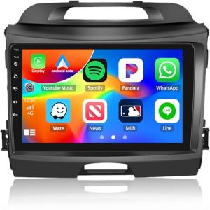 CAMECHO 1+32G pour Kia Sportage 3 III SL 2010-2016 Android Autoradio, Carplay Android 15 GPS &Eacute;cran Tactile 9 Pouces Wireless Car Play Android Auto/NAVI/Mirror Link/GPS/WiFi/Cam&eacute;ra de recul (Icamecho, neuf)