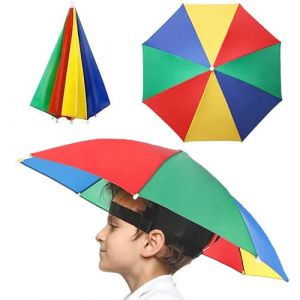 SUQ Chapeau Parapluie de T&ecirc;te Coupe-Vent, Parapluie de P&ecirc;che Anti-Soleil, Chapeau Parapluie de 95 cm, Casquettes de Parapluie pour la T&ecirc;te, Parapluies Pliables de Protection pour Golf, P&ecirc;che (SUQ, neuf)