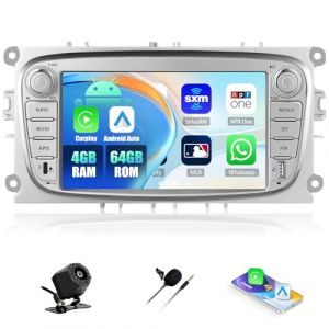 4+64GB Autoradio Android pour Ford Focus II Mondeo S-Max C-Max Galaxy II MK2 Kuga avec CarPlay sans Fil Android Auto &eacute;cran Tactile HD 7'' Bluetooth 5.0 GPS Navi WiFi 32EQ FM/RDS SWC Cam&eacute;ra de Recul (HuiLongLiDianZi, neuf)