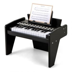 GOPLUS Clavier Piano Enfant, Piano Num&eacute;rique 25 Touches avec Pupitre, Mode d'apprentissage, Touches Lumineuses, Volume/Vitesse R&eacute;glables, Jouet Musical en Bois pour 3+ Ans (Noir) (Augenstern24, neuf)