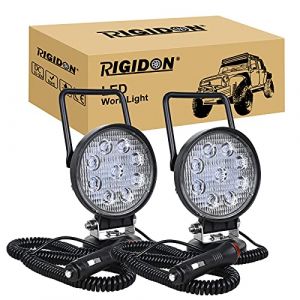 RIGIDON 2 Pcs 10 cm 4 pouces 27W feux de travail aimanté, phare de travail led rond, 12V 24V lampe de travail led avec base magnétique, led floodlights pour offroad Voiture camions SUV 4x4 tracteur (Sanyue-EU, neuf)