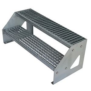 Premium Caillebotis Acier Escalier à Limon 2 Marches Autoportant Entièrement galvanisé - Dimensions (L x l x H) 44cm x 100cm x 38cm Résistant aux intempéries et protégé Contre la Corrosion (DF-Shopping GmbH, neuf)