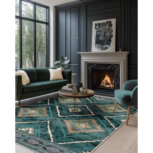 DEFYNEE Tapis de Salon Lavable en Machine 120x180 cm Tapis antidérapant, Tapis de Chambre Style marocain pour Le Salon, l'entrée, la Chambre et la Cuisine, Bleu Canard (ZhiYuDianZi, neuf)