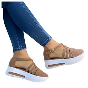 Sandale Femme Compensées Confort Mules Été Et N u-Pieds Plateforme Plate Chaussures Bout Fermé Sandale Bride Cheville Noir Été Espadrille Compensées Plateforme Plates Chaussures à Bout fermé Confort (geherl, neuf)