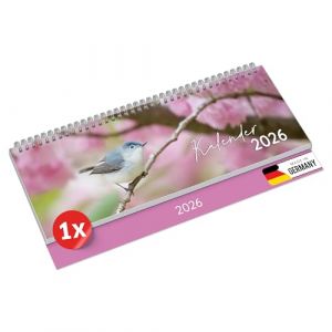 Primus Print Calendrier de bureau 2026 semainier paysage &ndash; 64 pages &ndash; 297 x 130 mm &ndash; Papier naturel 75 g, reliure &agrave; spirale, vacances et vacances scolaires &ndash; [Individuel, oiseau] (Primus-Print, neuf)