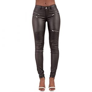 Crazy Lover Pantalon Simili Cuir Femme Noir Mi-Taille, Effet Push Up, Skinny Fit - Pantalon Cuir Femme Sexy avec Poches Arri&egrave;re Fonctionnelles (36, Noir 1) (Glook Fashion, neuf)