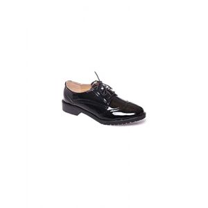 Derbies femme noires vernies semelle interieure cuir baskets elegantes talon carre a motifs - Noir - Taille 36 EU (Primtex, neuf)