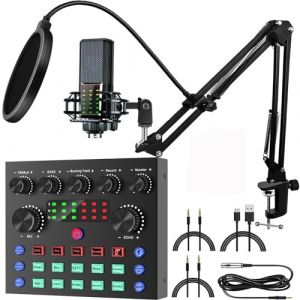 Micro Gaming Carte Son Karaoke Table de Mixage DJ Set, Sicomne Ensemble d'équipement de Podcast Interface Audio Mixage Micro Pc Cable Usb Microphone à condensateur Bluetooth Streaming Micro (Dongfang Hong, neuf)