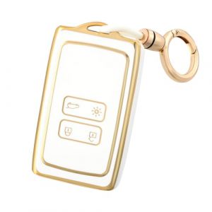 OFF WE GO Coque de Cl&eacute; Voiture pour Renault Voiture Cl&eacute; &agrave; T&eacute;l&eacute;commande &Eacute;tui avec Porte-cl&eacute;s TPU Coque Protection Cl&eacute; Voiture pour Clio Espace Talisman Megane Kadjar Captur Arkana Sandero, Or Blanc (OFF WE GO, neuf)