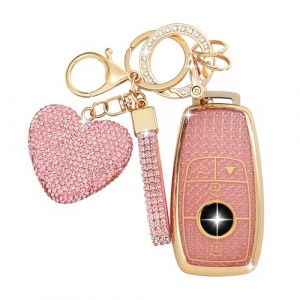 ZVRSUA Coque de Cl&eacute; de Voiture pour Mercedes Benz Cl&eacute;s de Voiture avec Porte Cl&eacute;s Voiture Amour Strass Compatible avec Mercedes Benz 2019&ndash;2021 A-Klasse C-Klasse G-Klasse 2017&ndash;2020 E-Klasse (Rose) (SENBAODZ, neuf)
