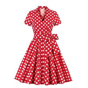 PINTUTU Robe A Pois Femme Robe Vintage Tenue Blanche Femme Robe Cocktail Mariag Mousseline Robe De Mariage Femme Robe Trap&egrave;ze Femme Robe Vintage Ann&eacute;es 50 Femme Retro Rockabilly (PINTUTU SEXY, neuf)