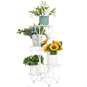 unho Étagère Plante Intérieure Métal: Porte Plantes Fer Forgé Extérieur Intérieur de 4 Niveaux Support Pot de Fleurs sur Pied Moderne pour Maison Balcon Terrasse Jardin - Charge Max 40kg, 87x50x25cm (UNHO, neuf)