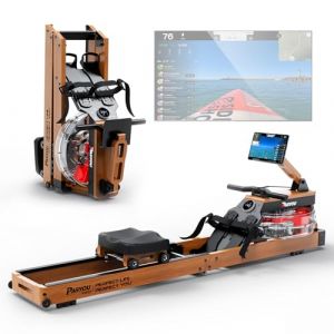 PASYOU Rameur pour salle de sport &agrave; domicile, rameur pliable en bois de ch&ecirc;ne avec Bluetooth et support de tablette r&eacute;glable, capacit&eacute; de poids de 150 kg, rameur d'eau compatible avec l'application (JOROTO Sport & Fitness, neuf)