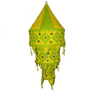 indischerbasar.de Abat-Jour Jaune et Vert Clair Suspension Ronde Lanterne Patchwork en Coton &eacute;clairage luminaire Lampe Tissu Indien d&eacute;coration int&eacute;rieure (indischerbasar - LifeStyle & Fashion Products, neuf)