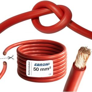 EBROM Câble de batterie très flexible Hi-Flex (Hi Flex) 50 mm² Au mètre en rouge - Très flexible Gaine en PVC (70 ± 5 Shore) 100% cuivre 50 mm² Comme câble de démarrage, câble de chargement ou autre (EBROM, neuf)