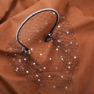 JIAHG Bibi Fascinator Dames Bandeau en Strass avec Voilette Vintage Chapeau de Cocktail Tea Party Chapeau de Mariage Banquet Coiffure Nuptial en R&eacute;sille (JiahongUK, neuf)