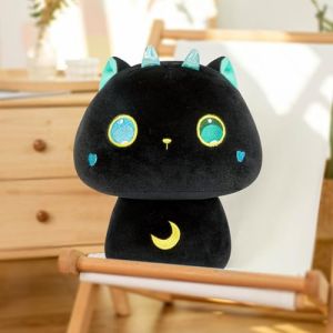 Mewaii Peluche Oreiller Kawaii Coussin pour bébé d‘Animaux Poupée Jouets Forme de Champignon et Confortable Coussins en Peluche pour Enfants 3 Ans et Plus（36CM,Chat Noir aux Grands Yeux） (MeWaii - EUR, neuf)
