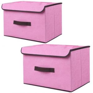 NCRGB Boite de Rangement avec Couvercle,Boite Rangement Tissu,Cube de Rangement tissu,Pliantes,Boîtes de Rangement pour placards,Vêtements,Penderies,Jouets (36×23×24cm/2pack, Rose) (NCRGB-EUR, neuf)