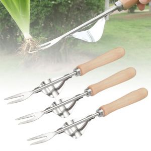 FUXNGZI 2025 Jardini&egrave;re Manuelle, D&eacute;sherbeur Manuel Outil Gouge de D&eacute;sherbage en Acier Inoxydable avec poign&eacute;e Bois Pelle Jardinage Arrache Pissenlit (3PCS) (WOUS, neuf)