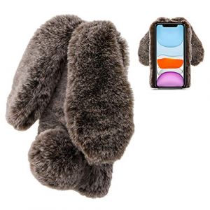 Coque pour iPhone 11 Pro Max 6.5" Lapin Peluche Fourrure Mignon Kawaii 3D Lapin Oreille Étui de Protection Hiver Chaud Souple Poilu Motif Doux Silicone Anti-Choc Cover pour iPhone 11 Pro Max,Marron (LCHDA-EU, neuf)