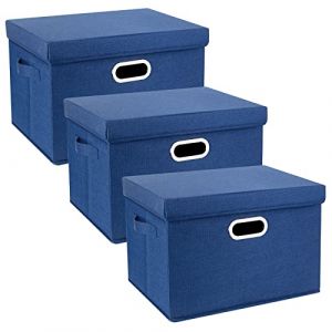 TYEERS Grande Boîte de Rangement avec Couvercle, Tissu, Pliable, Lavable, Rangement Tissu, 44x30x29 cm, Lot de 3, Bleu Classique (Tyeer Global Sales, neuf)