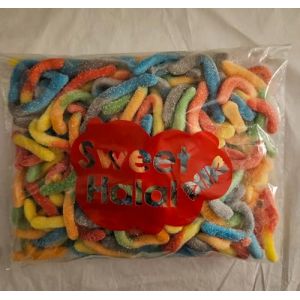 Bonbons VERS FINS Gélifiés Halal Assortis, Sachet 1kg, Multicolore sucré, Goût Fruits, 180 Pièces, Format Familial pour Fête et Evènement (SWEET HALAL - BONBONS VEGAN, HALAL, SANS GLUTEN, neuf)